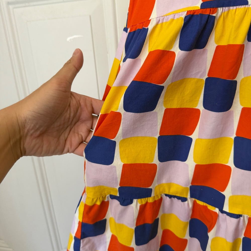 NOOWORKS multicolor square geo print cotton ruffle short sleeve mini dress - Picture 3 of 7